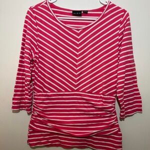 Tribal pink and white chevron striped top womens L